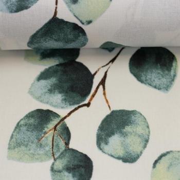 50x70 cm Zuschnitt Baumwolle beschichtet Eukalyptuszweige auf Weiß by Swafing